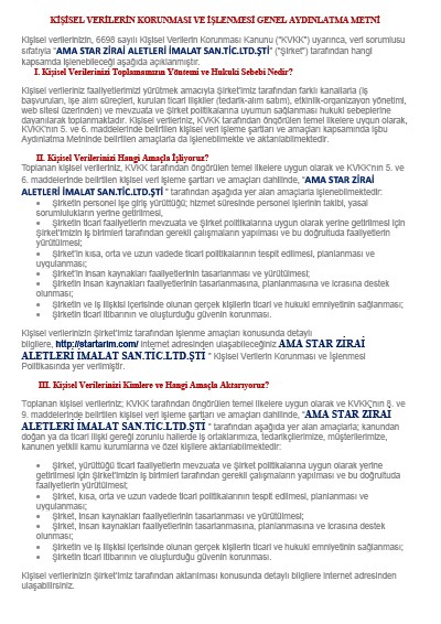 Kişisel Verilerin Korunması Ve İşlenmesi Genel Aydınlatma Metni